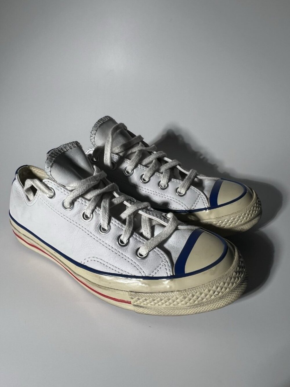 Converse Chuck Taylor All Star Leather White Blue Women’s 7 Men’s 5 - Picture 2 of 13